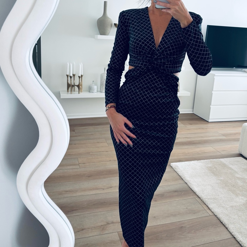 Zara Black Long Sleeve Geometric Dress